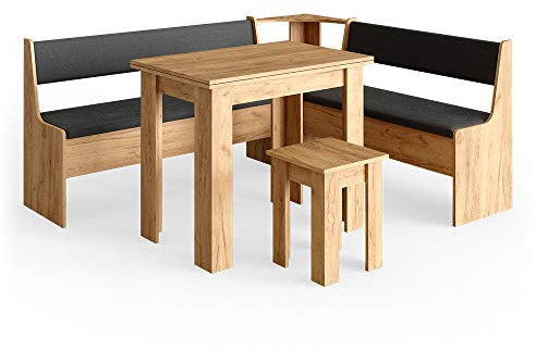 Vicco Eckbankgruppe Roman, Goldkraft Eiche/Anthrazit, 180 x 150 cm mit Tisch