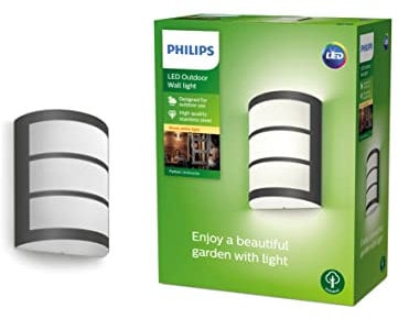 Philips myGarden LED Python Wandaußenleuchte, 6W, warmweißes Licht 2.700K, 600lm, IP44 Schutzklasse, integriertes Leuchtmittel, Anthrazit