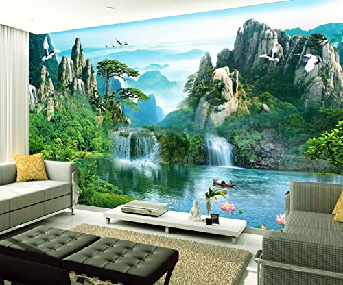 XAONUO Plante Papier Peint Panoramique Montagnes Plantes Lac 350X254Cm Papier Peint Intissé 3D Effet Poster Geant Mural Personnalisé 3D Pour Salon Chambre Décoration Murale