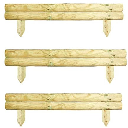 PaMeer 2 Rail Garden Edging Wood 14 Cm Log Roll Border Edging Mini Picket Fence For lawn edging flower bed edging Horizontal Log Edging Smart Border Fence Natural (3)