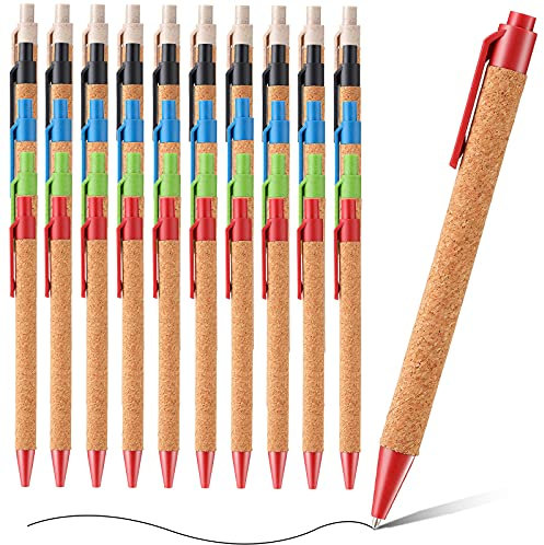 50 bolígrafos de paja de trigo de tinta negra, bolígrafos retráctiles para escribir en diario, oficina, suministros escolares