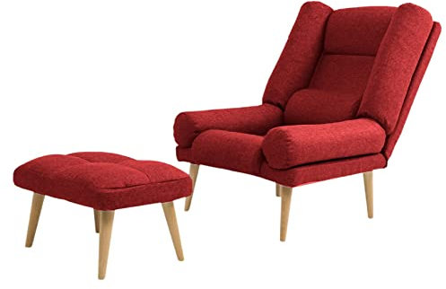 Grekpol Ohrensessel LILA - Sessel mit Hocker - Relaxsessel mit 5-Stufen-Verstellung - Sessel für Wohnzimmer - Lange Fernseh- und Leseabende. Abschalten und genießen! (Falcone Rot)