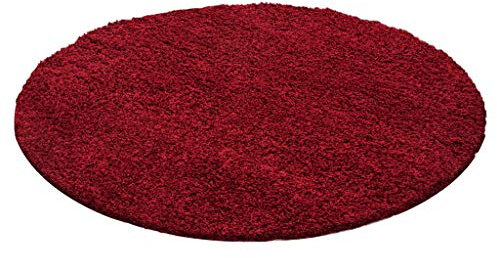 Muratap Teppich Wohnzimmer Weich - Basic Shaggy - Hochflor Teppich Wohnzimmerteppich, Schlafzimmerteppich Pflegeleicht und Fusselfrei - Große: 120 cm - Rund - Farbe: Rot