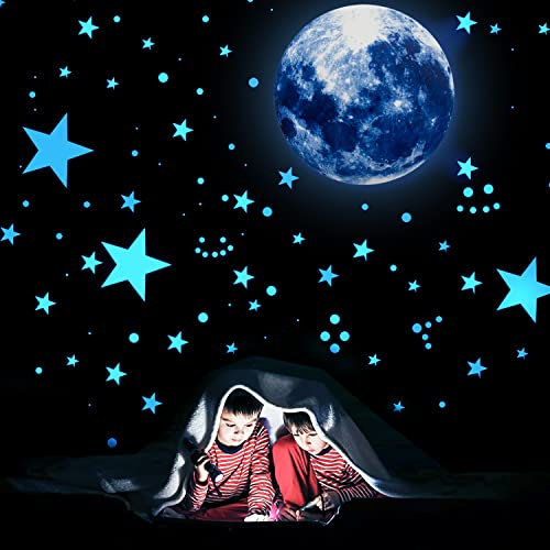 GWAWG Glow in the Dark Sterne, leuchtende fluoreszierende Sterne Mond Wandaufkleber Kinderzimmer Sterne Punktdekoration