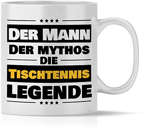 mindmonkeys® Tasse mit Spruch Der Mann die Tischtennis Legende Tischtennis zum Geschenk Geschnekidee zum Geburtstag Danksagung Keramik 300 ml