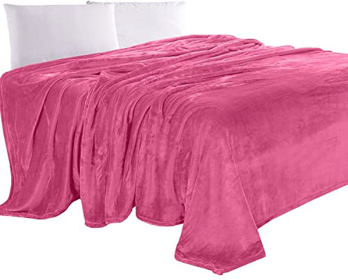 Elegant Comfort Luxuriöse samtige Decke, leichte Ganzjahresdecke, ultraplüschig, weich, gemütlich, Flauschiges Flanell-Fleece für Couch, Sofa, Bett, Reisen, solides Design, Twin/Twin XL, Hot Pink