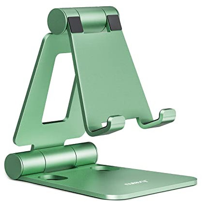 NULAXY Aluminum Phone Stand for Desk, Adjustable Phone Holder Foldable Metal Stand Mount Cradle Dock Compatible with iPhone 16 15 14 13 12 11 Pro Mini Pro Max Xs XR X 8 7, All Smartphones - Green