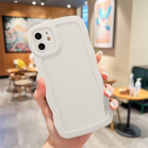 UEEBAI Handyhülle für iPhone 11 6.1 inch, Niedliche Lockige Wellen Rahmenform Silikon Handyhülle Ultra Dünne Stoßfeste Schutzhülle Slim Fit Weiche TPU Bumper Cover für Frauen Mädchen, Beige