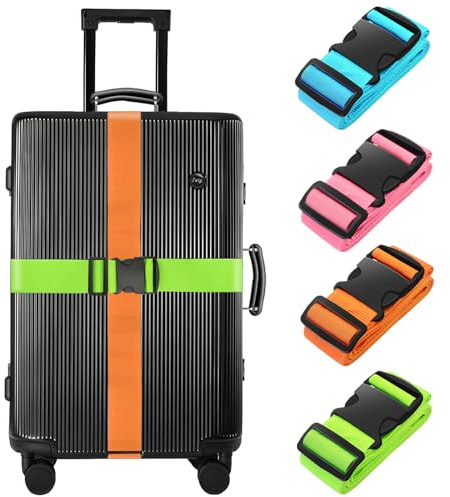 BILIONE 4 Pack Luggage Straps 79 Long Belts Keep Suitcase Secure While Traveling, TSA Approved Add a Bag Premium Accessory for Travel Bag Closure (Blue+Orange+Rose Pink+Green)