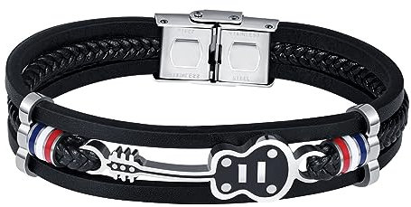 Feilok Gitarre Armband: Herren Leder Armband mit Geflochtenem Design - Premium Lederarmband für Männer