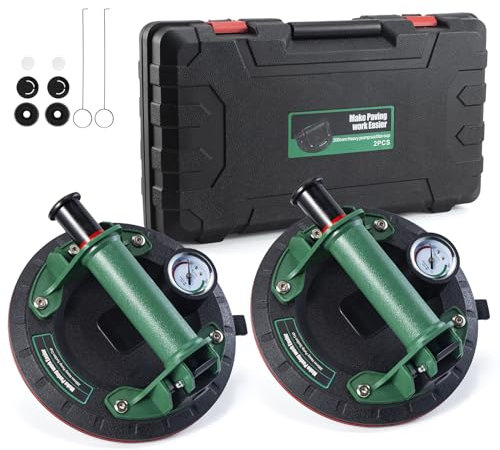 Vaso Succión con Manómetro,Ventosas de Vidrio de 8de Elevación para Azulejos, Transporte, Muebles Incluye Caja de Herramientas Accesorios (Carga Máxima de 150 kg)