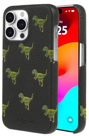 COACH Schutzhülle für iPhone 15 Pro, echtes geprägtes genarbtes Leder, kompatibel mit kabellosem Laden – Wiederholen Sie Rexy