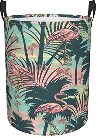 Panier à linge flamant rose avec feuilles tropicales, panier à linge, panier de rangement pliable, panier à vêtements, panier pour la maison, le bureau, le dortoir