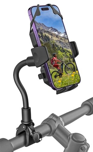 woleyi Bike Phone Mount Gooseneck, Flexible Bicycle Mobile Phone Holder for Motorcycle Scooter Stroller - Universal Handlebar Clamp for iPhone 15 Pro Max 14 13, Samsung, 4-7 Smartphones