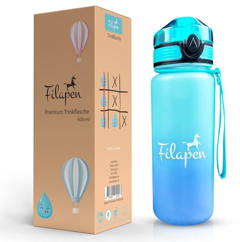Filapen® Trinkflasche Kinder 0,6L - Auslaufsicher und für Kohlensäure geeignet, Ideal für Schule, Kindergarten und Sport, Geschmacksneutrale Wasserflasche 600ml mit integriertem Strohhalm, BPA-Frei