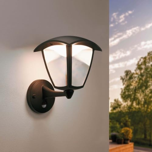 Ledvion Wandleuchte IP44 7W Warmweiß E27 schwarz sensor | Für Einfahrt Gartenweg Terrasse oder Fassade geeignet und klar auf den Außeneinsatz ausgerichtet