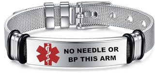 AITENME Medical Armband für Damen Männer Armreif,Personalisierte Medizinische Alert ID Notfallarmband Medizinisch Damen Uhrenarmband,Medizinischer Armband aus Edelstahl (NO NEEDLE OR BP THIS ARM)