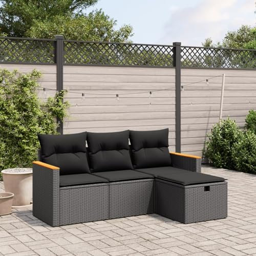 SECOLI Balkon Lounge Balkonmöbel Keiner Sofa Outdoor Gartensofa 3-Sitzer Gartenmöbel-Set Ecksofa Garten Balkonlounge Rattan Polyrattan Lounge Gartenlounge Terrassenmöbel Schwarz 4-tlg-Type-33