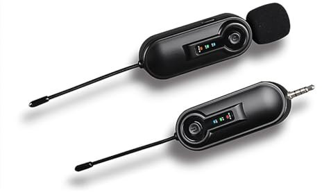 Andoer Kabelloses Mikrofon zum Anstecken, 50 m, effektive Übertragung, eingebauter Akku, 3,5 mm TRRS-Stecker mit 6,35 mm TRS-Adapter für Smartphone, Computer, Vlog-Videoaufnahme, Interview,