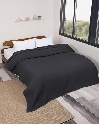 nottoc Doppelte Tagesdecke Grau 220x240cm - Premium Waffelpique 100% Baumwolle - Leichte Sommerdecke in Waffeloptik - Baumwolldecke als Bettüberwurf, Sofaüberwurf, Couch überwurf - Sofadecke