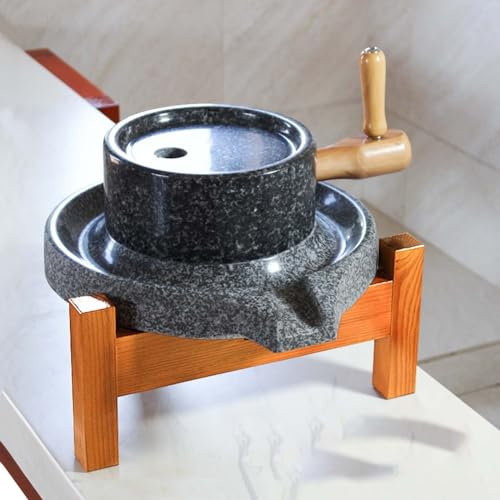 stone grinder mill Hand Crank Kitchen Grain Mill With Wooden Frame Stand, Stone Mill Hand Mill Grain Grinder for Food/Grains/Spices/peppers, Granite Mill Wheat Flour Grinder ( Size : 22x35cm/8.6x13.8I