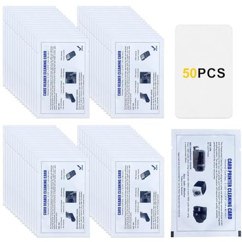 Phyachelo Tarjetas de Limpieza de Lector de Tarjetas CR80, Limpiador de Lector de Tarjetas de Doble Cara de 50 Piezas, Tarjetas de Limpieza de Terminal Deslizante POS