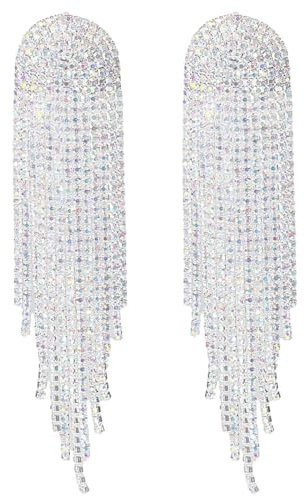 ZAMXHUG Boucles d'oreilles Pendantes Longues en Argent, Bohème avec Strass, Bijoux de Mariée, Earring Dangle