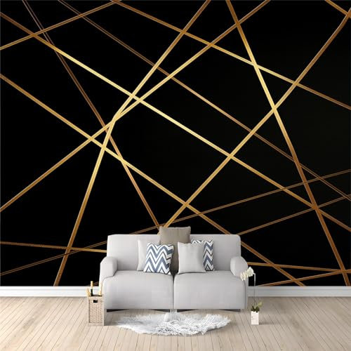 Non-Woven Photo Wallpaper - Gold Foil Gold Lines Simple Black Gold - Wall Mural 250 x 175 cm Wall Mural Art Children's Room Home Poster Decoration