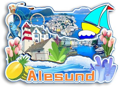 Quwsne Kühlschrankmagnet Alesund Norwegen, Kühlschrankmagnet, Stadt, Reise, Souvenirs, Touristengeschenke, 3D, klassische Sehenswürdigkeiten, handgefertigt, Handwerk, Heimdekoration, 2267