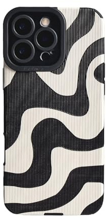 Reownest Cute Case for iPhone 16 Pro Max Simple Wave Zebra Stripes Pattern Aesthetic Phone Case Soft Silicone Protective Cover for Women Girls-Black
