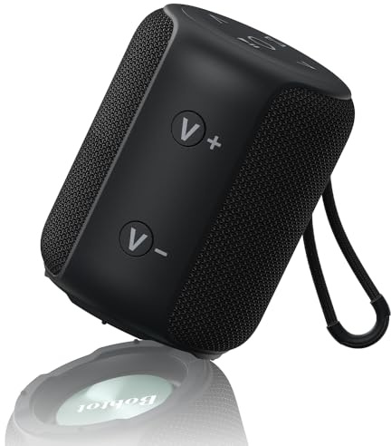 Bobtot Portable Speaker Bluetooth, IPX6 Shower Speaker Waterproof, at least 15H Playing Time, Loud and Stereo Sound with Bass, Dual Pairing for Party, Camping, Travel, Black