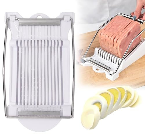 ZHMEINA Egg Slicer for Hard Boiled Eggs, Food Slicer with 14 Stainless Steel Wires, Heavy Duty Egg Cutter, Spam Strawberry Slicer Tomato Slicer for Soft Fruit Luncheon Meat Home Use (1Pcs, White)