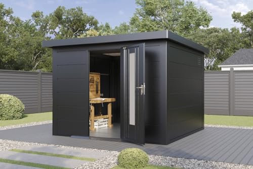 Finnhaus Wolff Metall-Gerätehaus Hakon 3030 Anthrazit Gerätehaus aus Metall in Anthrazitgrau, Geräteschrank Gartenhaus