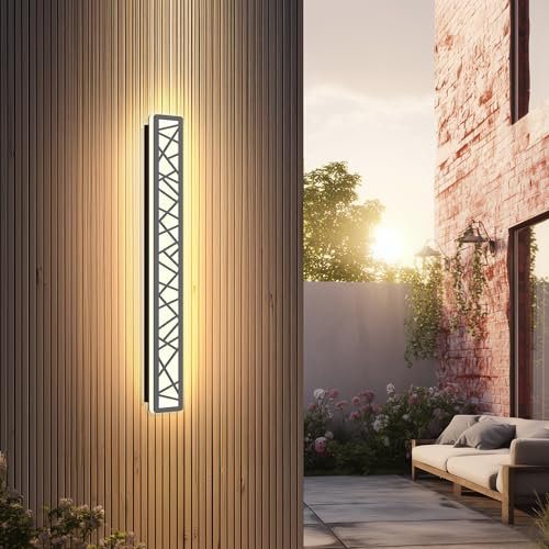 Applique Murale Exterieur LED Longue Applique Murale Intérieure Etanche Ip65 Éclairage Mural 3000k Applique 18w Géométrie Noire Luminaire Extérieur Pour Terrasse Jardin Villa Porche Garage, L80cm