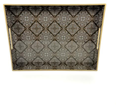 Heaven4you Mosaic Decorative Serving Tray Rectangular Shape with Golden Edge and Handles Elegant Organizer or Food Tray for Kitchen, Coffee Table or Entertaining (Brown)