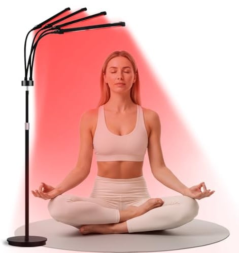 Rotlichtlampe mit Ständer, 4 Köpfe, 240 LEDs, 660/850/940 nm | 4 flexible Köpfe für größere Abdeckung; 3 Lichtmodi, 5 Helligkeiten und 10/20/30-Min-Timer für planbare Routinen