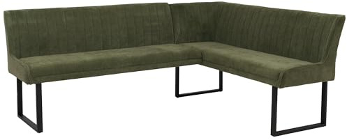 Mendler Eckbank HWC-O82, Chenille Öko-Tex Metall, 210x159cm - grün | Esszimmerbank, Bank, Stoff/Textil (310g/m²)