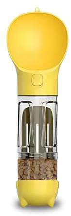 Halsgroves Portable Dog Water Bottle with Food Container – Leak-Proof Pet Travel Dispenser for Dogs & Cats, Outdoor Walking & Hiking Bowl, 2-in-1 Design for Food and Water (Yellow, 500ml)