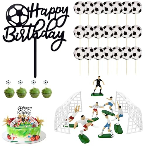 35PCS Football Cake Topper, Football Cake Decorations Set, Football Birthday Decorations for Birthday Parties, Sports-Themed Gatherings, Personalized Cupcake, Cake Accessories for Men & Boys