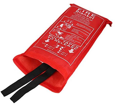Ejoyous Feuerlöschdecke, Löschdecke für küche aus Fiberglas Feuerfeste Decke Brandschutzdecke für Fettfeuer in Auto Schule Kamin Grill Büro Garage Schweißen DIN EN 1869:2019 (1,8m x 1,8m)