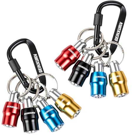GEINXURN 8 Stück Schraubendreher Bithalter Schlüsselanhänger, für Universal Bits mit 1/4 Zoll Sechskantschaft, Schnellwechsel Robust Tragbar Bit Verlängerung mit Karabiner für Werkzeuge Gürtel Tasche