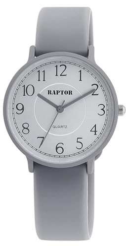 Raptor Damen Armbanduhr Analog in Grau, Gesamtlänge 23.5 cm, Silikonarmband – 3 ATM
