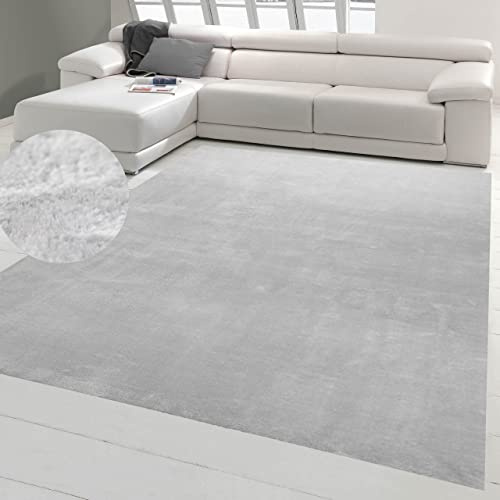 Teppich-Traum Moderner Teppich Quadrat Waschbar Uni Grau 240x240 cm | Weich und flauschig, bis 30 °C waschbar, pflegeleicht, rutschfest, formstabil, saugrobotergeeignet, Wohnzimmer, Flur & Diele