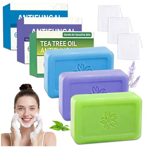 Audasi 3 PCS Tea Tree Oil Soap Bar,Natural Organic Bath Soaps Relieves Fungal Skin Soothes Fresh Skin Body Oder Moisturizer for Women Men Tea Tree Soaps For Body Itching Acne Athlete's Foot