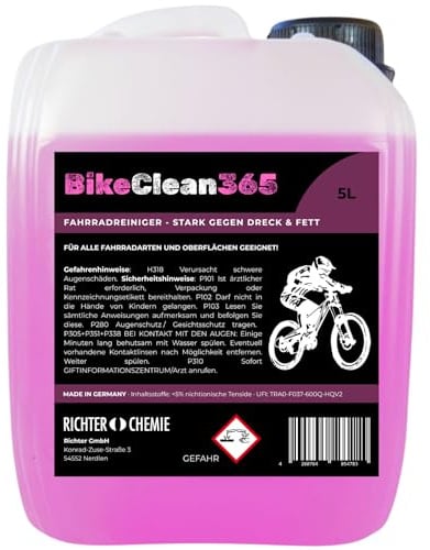 BikeClean365 Fahrradreiniger 5L Kanister, stark gegen Fett & Schmutz | Für E-Bike, MTB, Rennrad, Trekking- & Citybike, Materialschonendes Reinigungsmittel, im Großgebinde