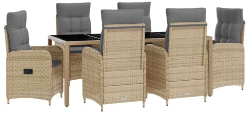 vidaXL Outdoortisch-Set 7 pcs Beige und Hellgrau 190 x 90 x 75 cm, Stilvolles, modernes Essset für draußen, wetterfest, perfekt für Partys im Garten, Balkon oder beim Essen im Freien