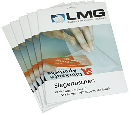 LMG LMGKALT54X86 Laminierfolien Credit Card, 54 x 86 mm, 2 x 300 mic zum Kaltlaminieren, 100 Stück