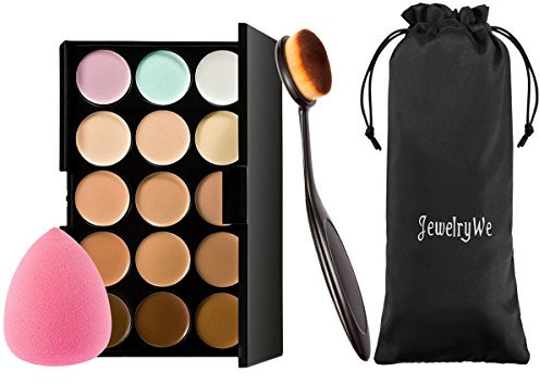 JewelryWe 15 Farben Concealer Make-up-Palette Contouring Palette und Cream Contour kit mit Makeup Blender und Pinsel Brush