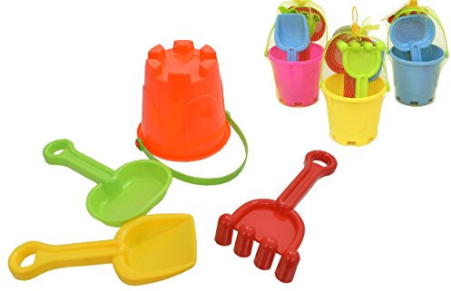 Guilty Gadgets Lot de 4 seaux Smiley pour vacances à la plage et bac à sable – Comprend des formes/seau/pelle – Choix aléatoire parmi 4 couleurs