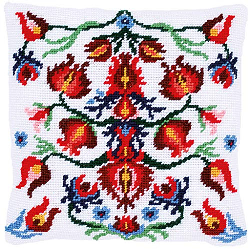 Vervaco Gobelin Stickpackung Kissen Stickset Erwachsene Kissenbezug FOLKLORE Stickerei Set Anfänger Vorgedruckt Kreuzstichkissen Kreatives Handwerk ca. 40 x 40 cm Dekoratives Kissen DIY Geschenkset